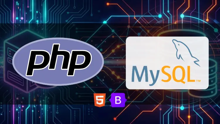 Montagem com o logotipo da linguagem PHP e do banco de dados MySQL lado a lado