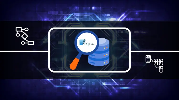 Montagem com o logotipo da linguagem SQL e símbolos de tabelas e banco de dados